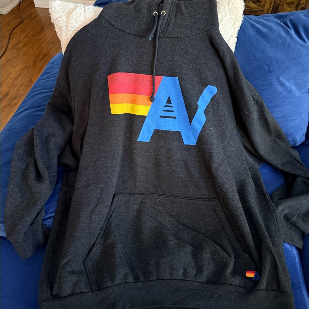 Aviator Nation Charcoal Sweater with Blue and Red-Yellow Design
